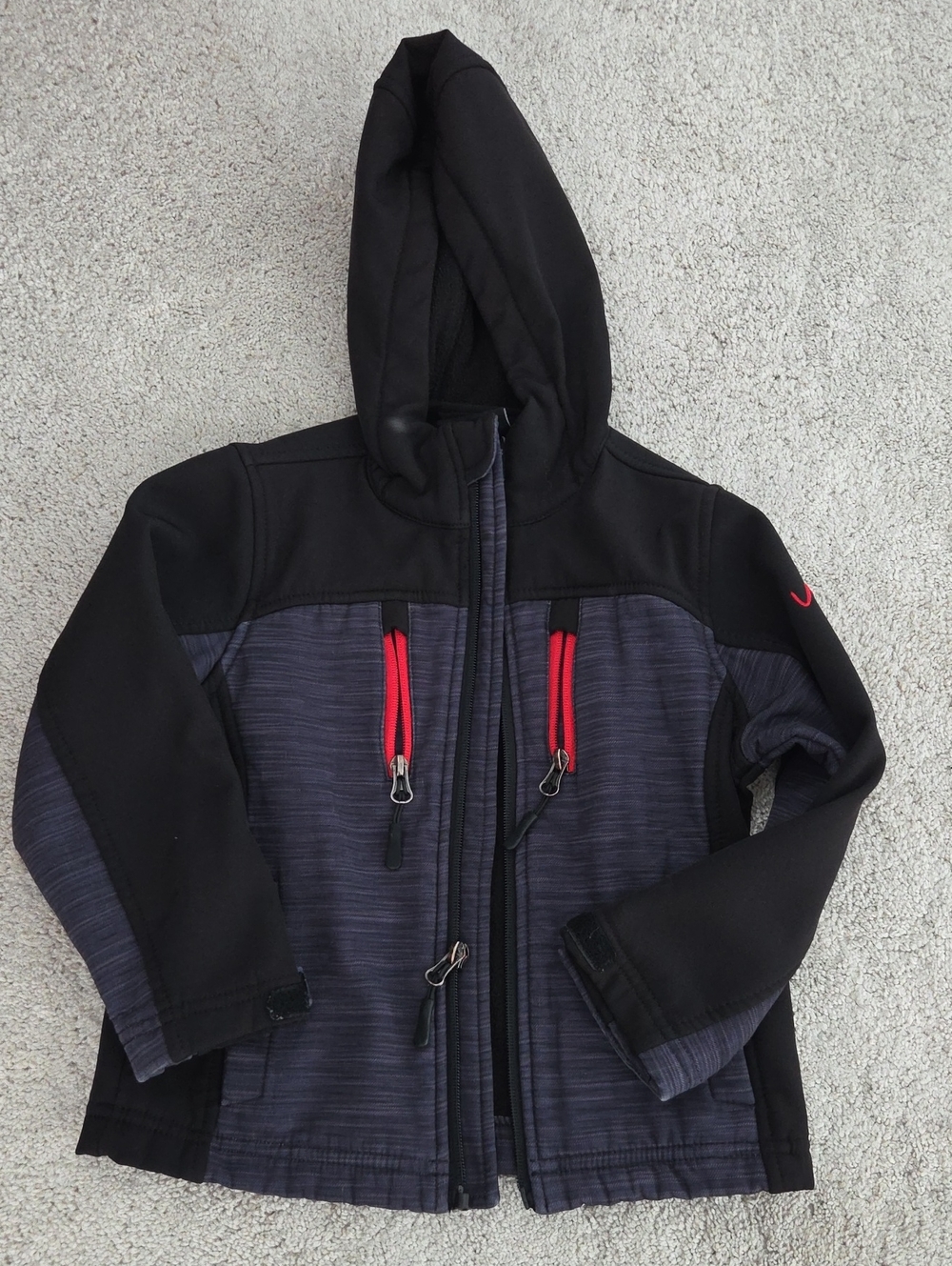 Black and Heathered Gray Hooded Jacket with Red Accents 4T